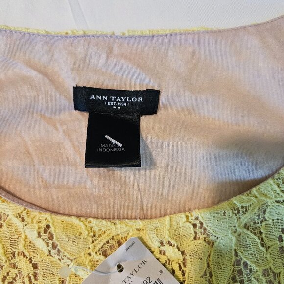 Ann Taylor Tank Top SMALL Lace Sleeveless Lined Shirt Yellow Scoop Neck  NWT - Picture 5 of 8